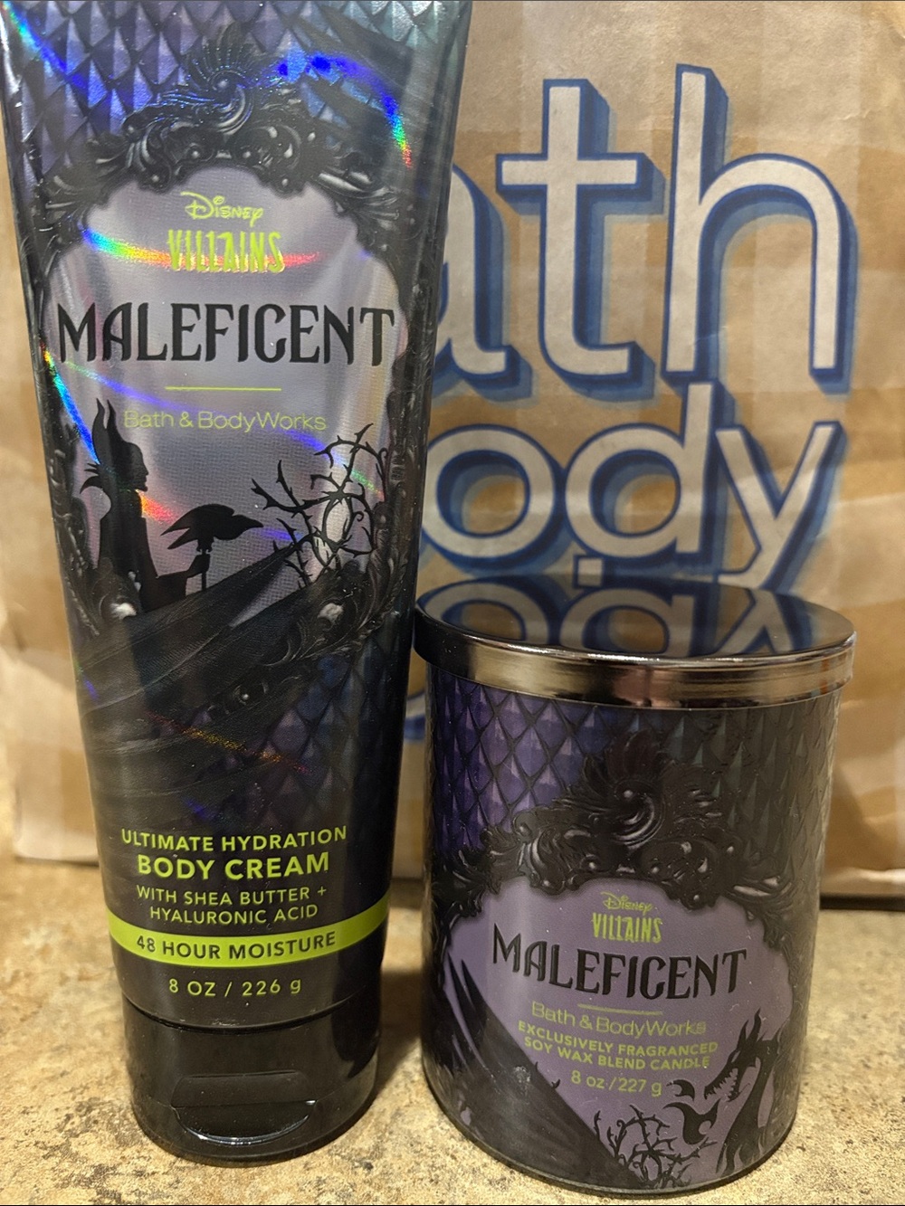 BBW Disney Maleficent Body Cream & Single Wick Candle Set 💜🖤